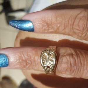 NEW GENUINE SOLID 14K YELLOW GOLD OVER STERLING SILVER BUCKLE RING Size 6